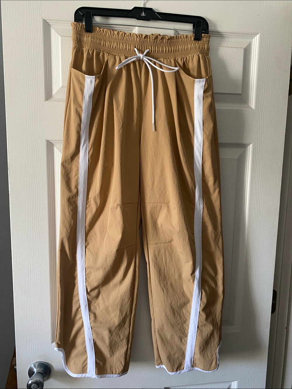 Viral Women’s Tan Track Joggers with White Side Stripes